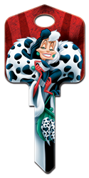 D98 - Cruella De Vil Disney, 101 Dalmations, Cruella De Vil, house key blank, licensed, painted