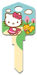 SR8 - Springtime Hello Kitty, house key, licensed, painted, key blanks, Springtime
