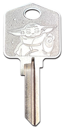 SW23 - Coined Grogu Star Wars, The Mandalorian, The Child, Baby Yoda, Grogu, Stamped, Coined, Stamped Key, Coined Key, novelty key, house key, KW, Kwikset, SC1, Schlage