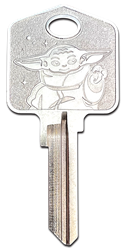SW23 - Coined Grogu Star Wars, The Mandalorian, The Child, Baby Yoda, Grogu, Stamped, Coined, Stamped Key, Coined Key, novelty key, house key, KW, Kwikset, SC1, Schlage